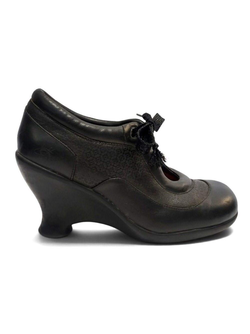 John Fluevog Friends Tillie Black Leather Mary Jane Wedge Shoes